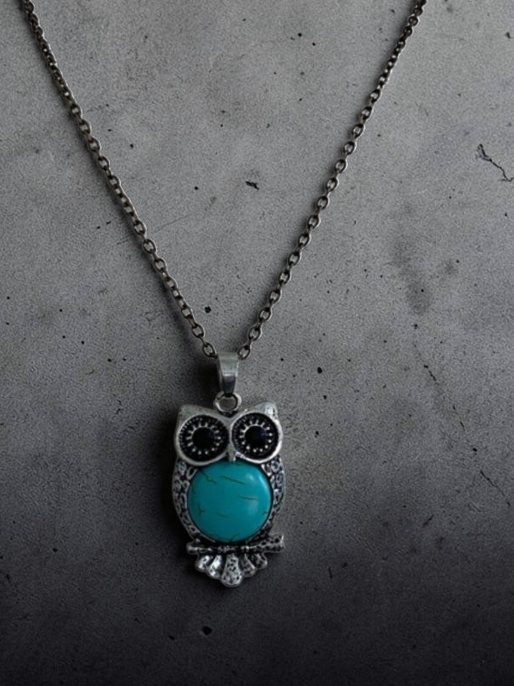 Turquoise Owl Pendant Necklace - Silver Tone